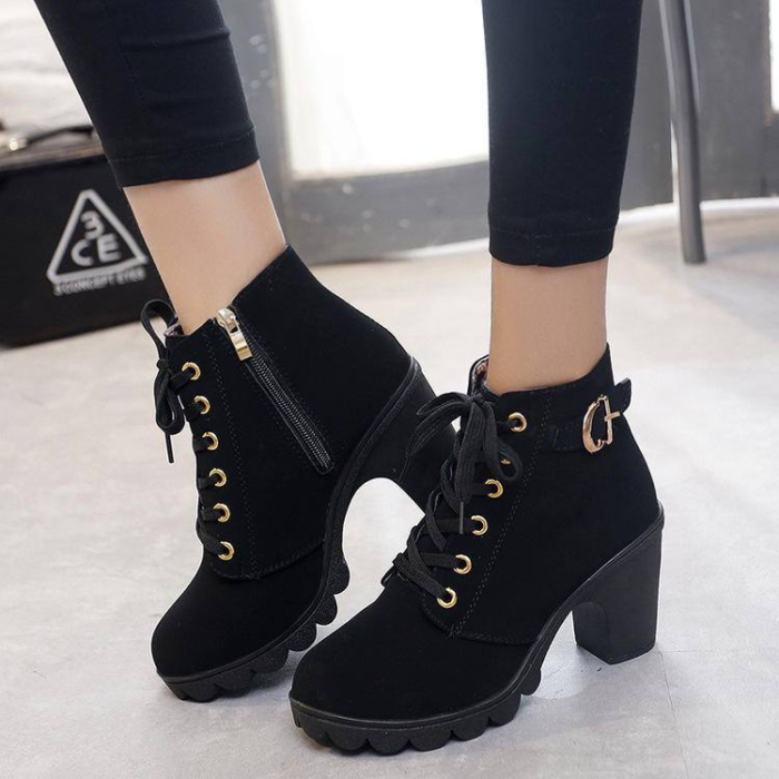 High Heeled Belt Buckle Ankle Boots - Image 5