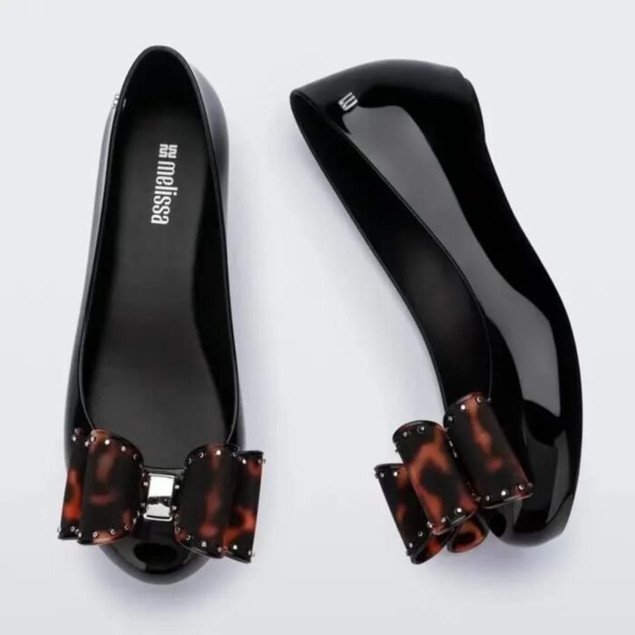 Women's Jelly Fish Mouth Bowknot Shoes White Black | Stylish Melissa Style Jelly Pumps - Image 3